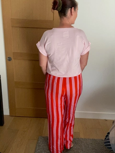 Pantalon Fluide Rayé Rouge/Rose